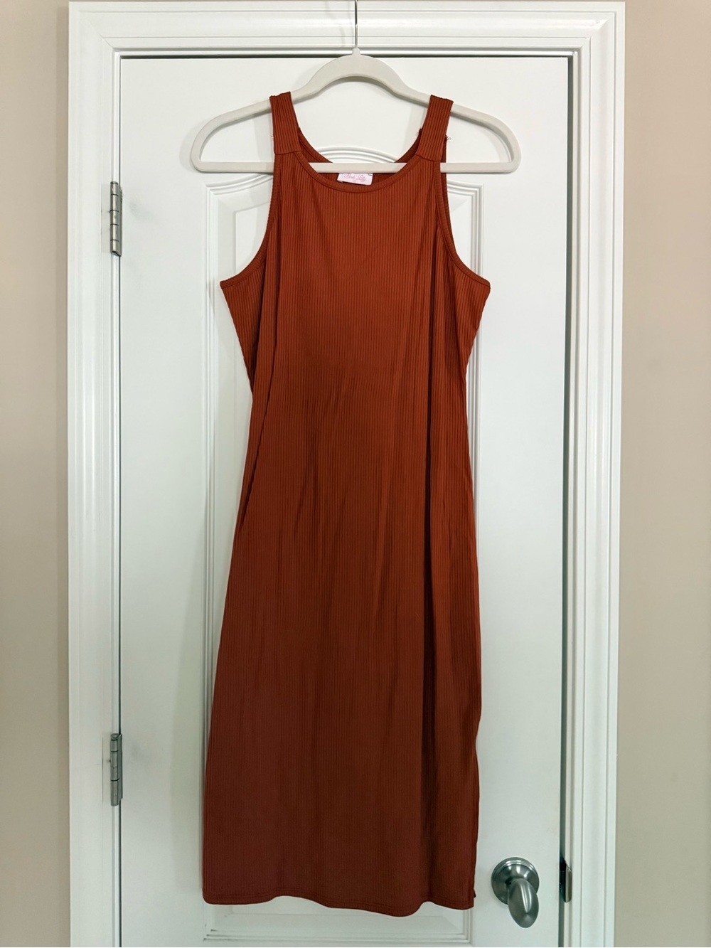 Pink Lily Ribbed Tank Midi Dress in Rust